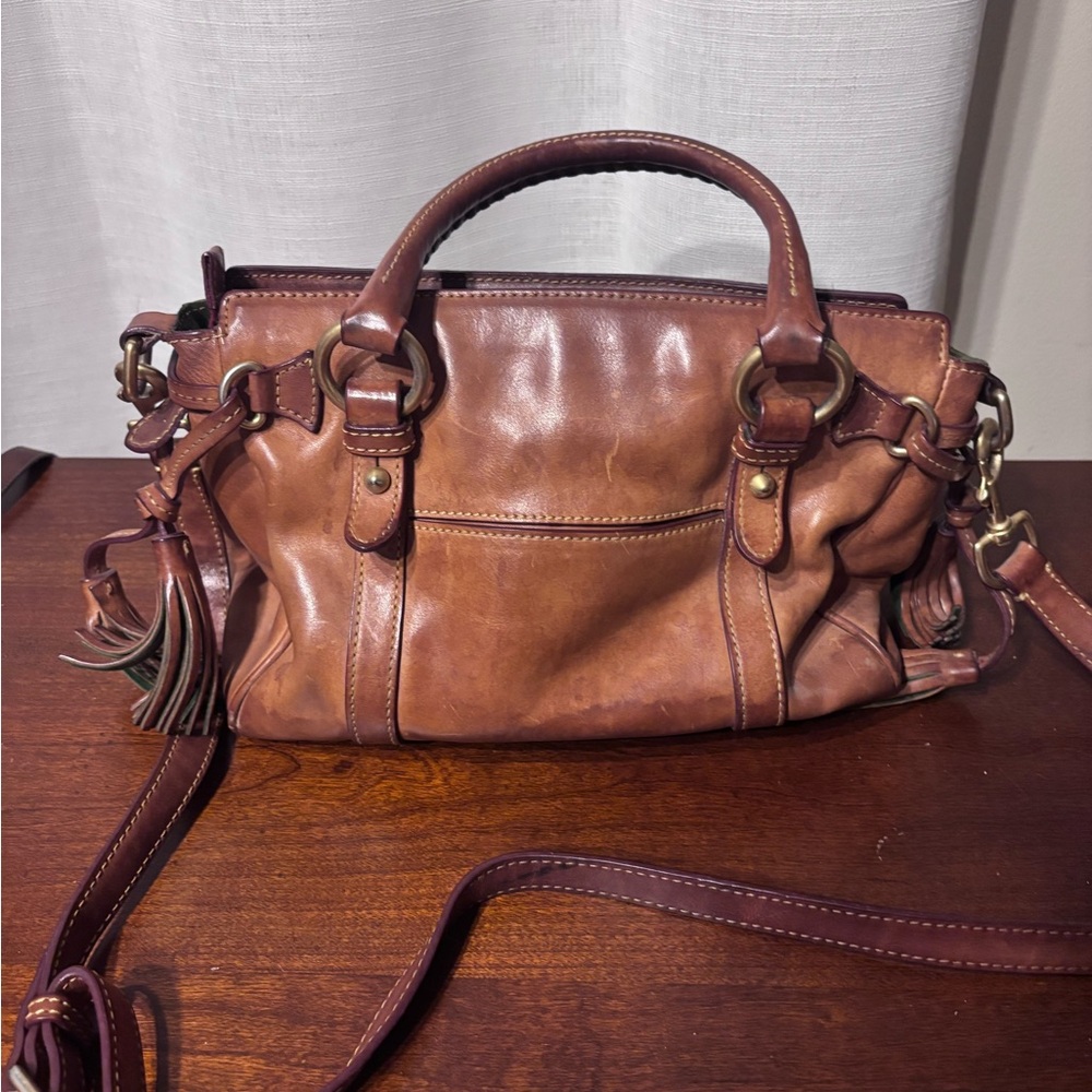Dooney & Bourke Brown Leather Crossbody Bag with Dark Brown Accents - Picture 3 of 5